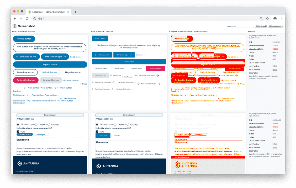 Visual regression tests in Duet